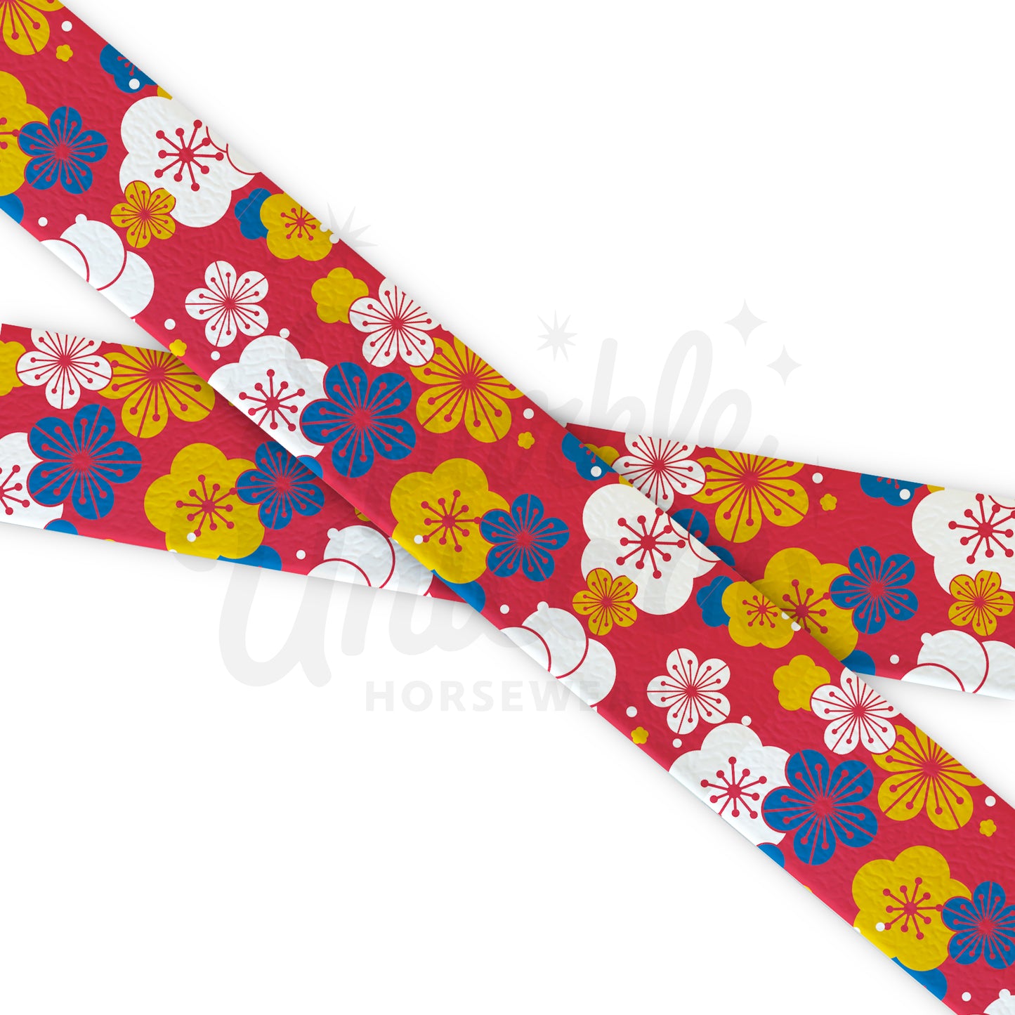 Nasalina Japanese Sensation - Imperial Bloom pattern in vibrant red with colorful flowers, ideal for personalized horse gear.